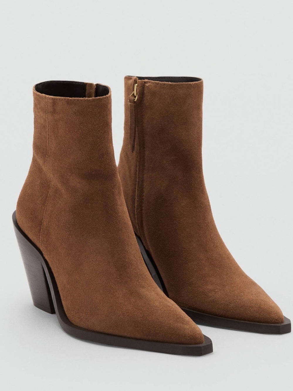 Mango MNG Heel Suede Ankle Boots Genuine Leather Tobacco Brown US 6 Euro 36 New